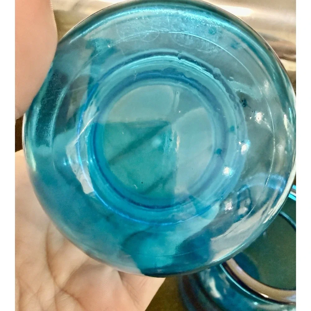 Vintage Blue Apothecary Glass Jar Bubble Lid Canister 8.75